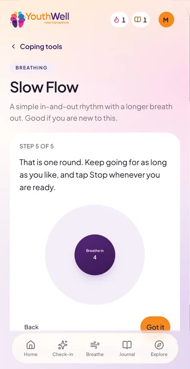 Walkthrough step 5 of 5: that is one round; keep going as long as you like and tap Stop whenever you are ready.